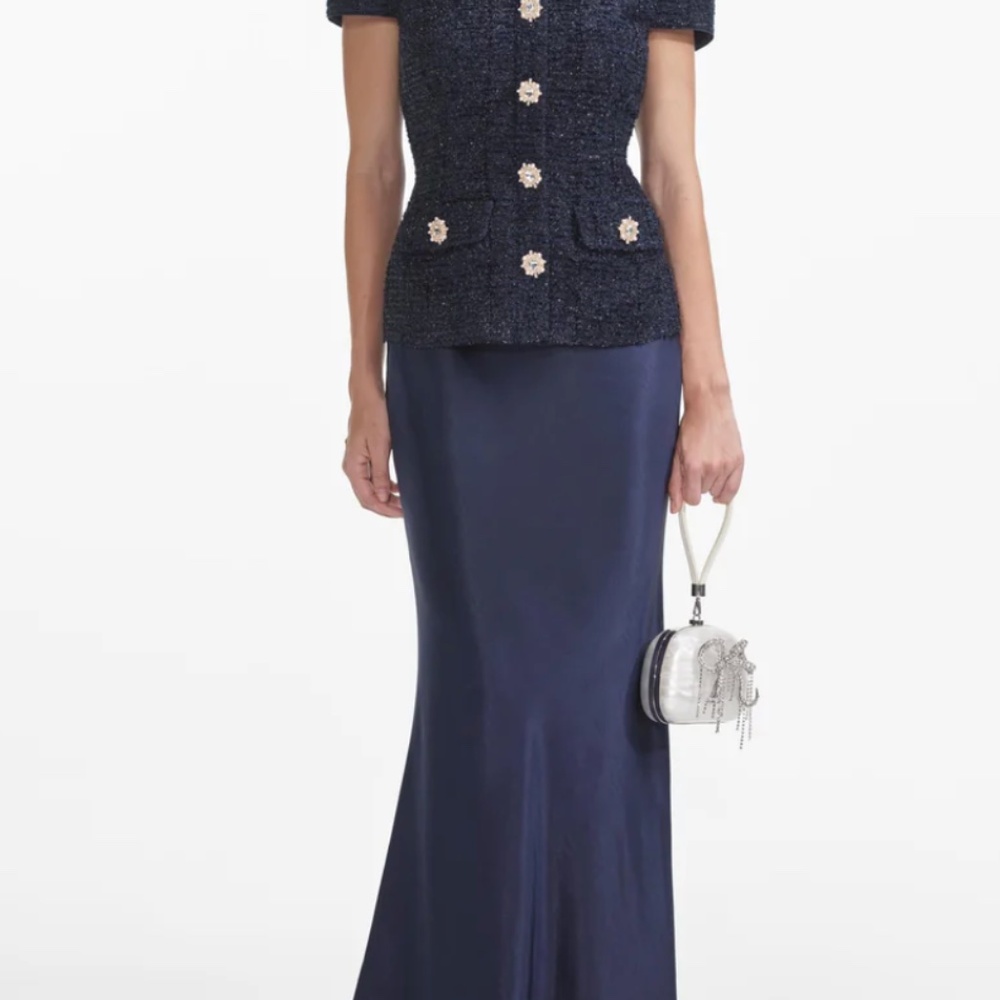 Self Portrait NAVY METALLIC BOUCLE MAXI DRESS